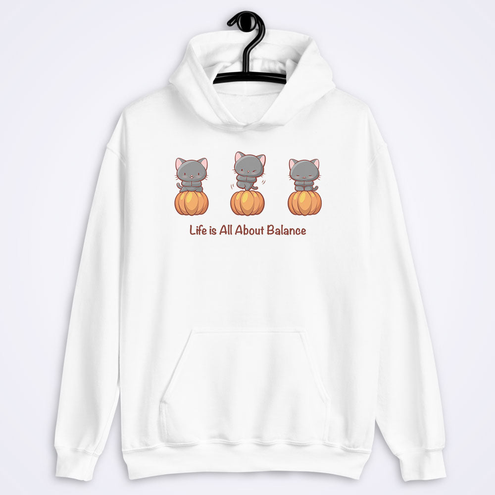 Yoga Cats on Pumpkins Cute Kawaii Hoodie for Fall - White
