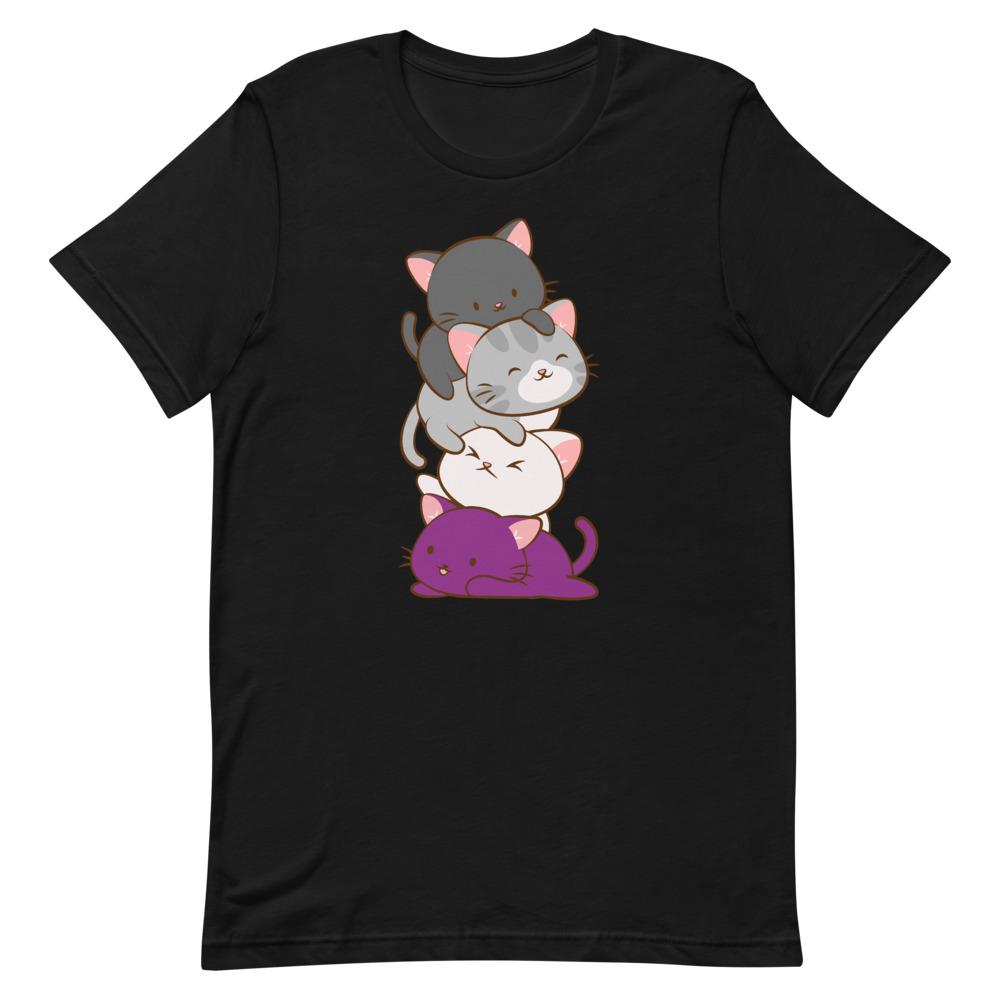 Kawaii Cat Pile Asexual Pride T-Shirt S / Black