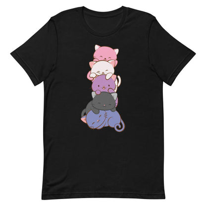 Kawaii Cat Pile Genderfluid Pride T-Shirt S / Black