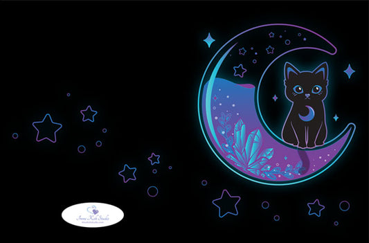 Black Cat on Moon Birthday Invitation Cards - Custom Listing for Kate