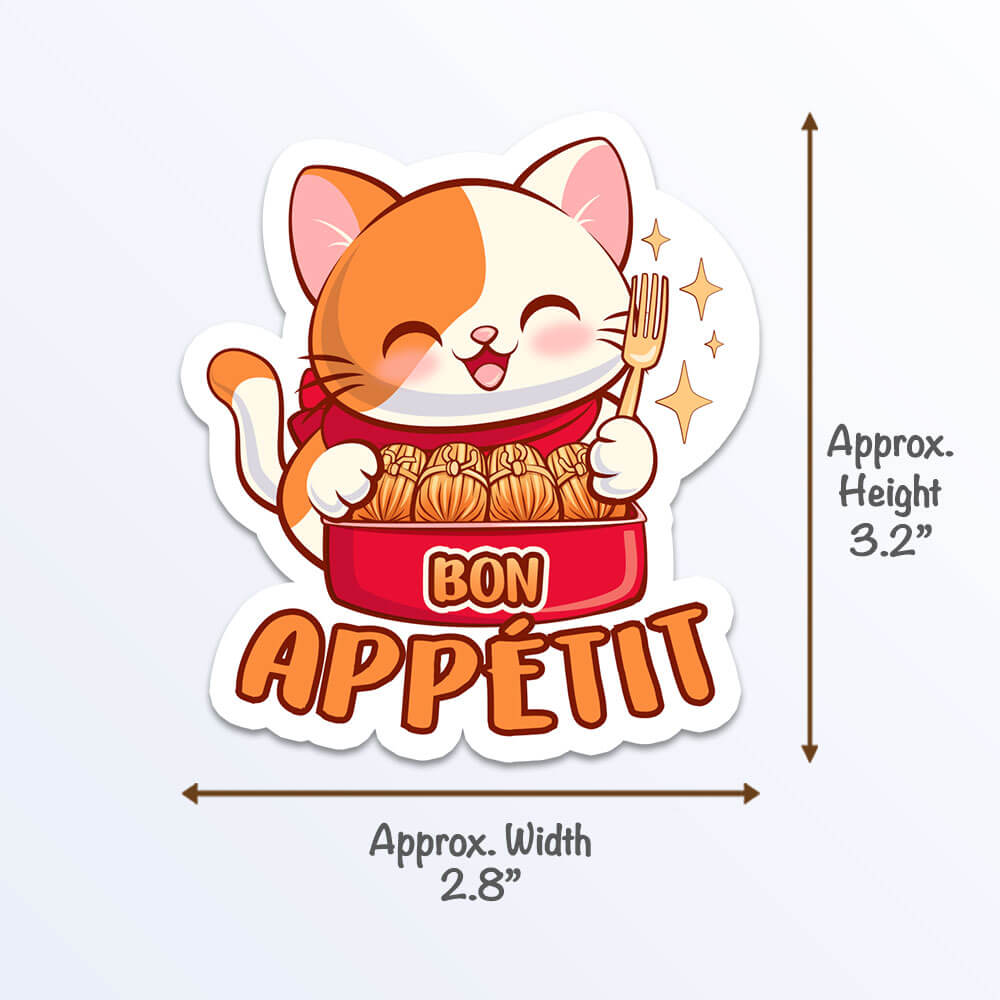 Bon Appetit Tamale Cat Kawaii Sticker measurements