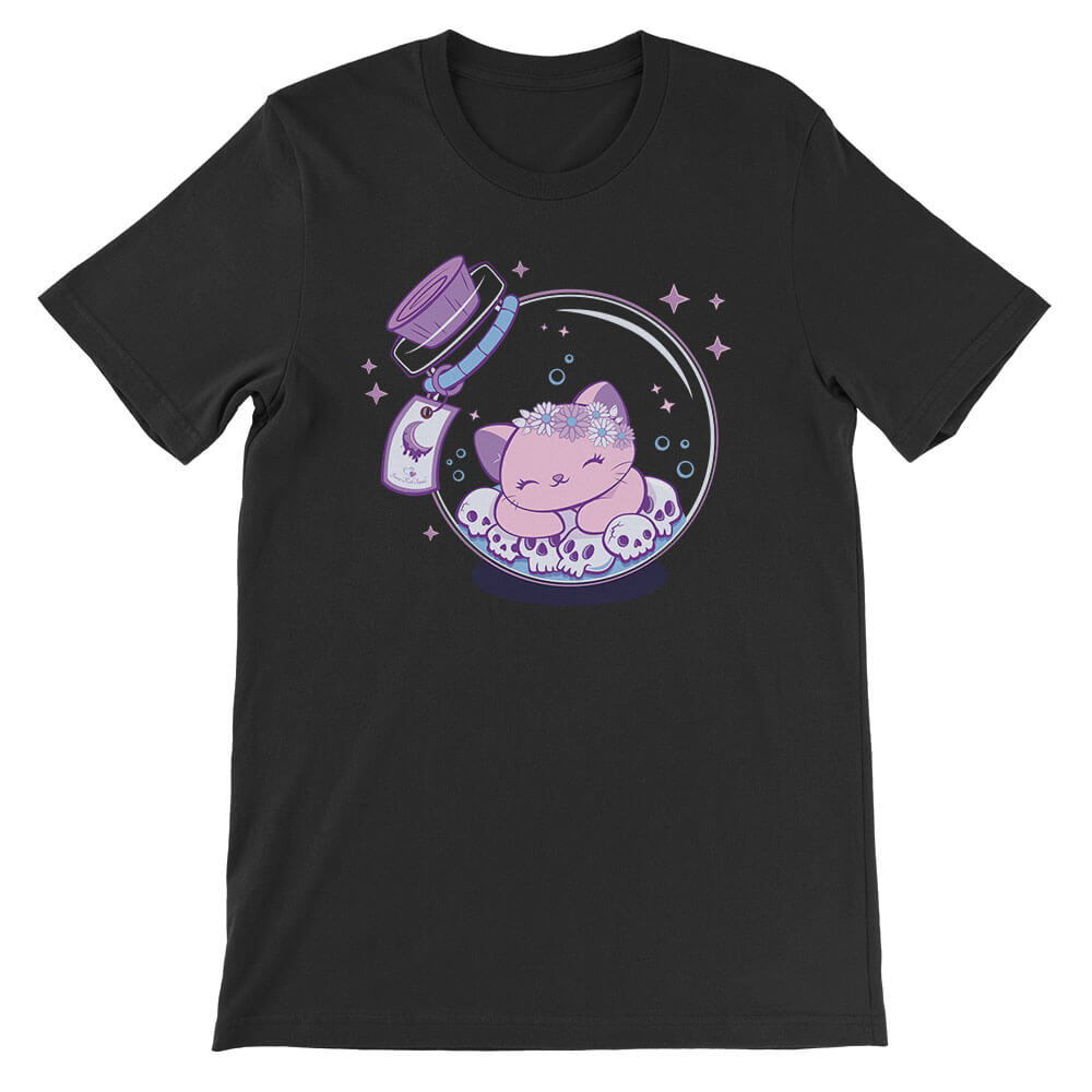 Cat in a Bottle Kawaii Pastel Goth T-shirt - black