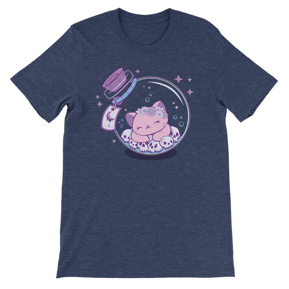 Cat in a Bottle Kawaii Pastel Goth T-shirt - Heather Navy