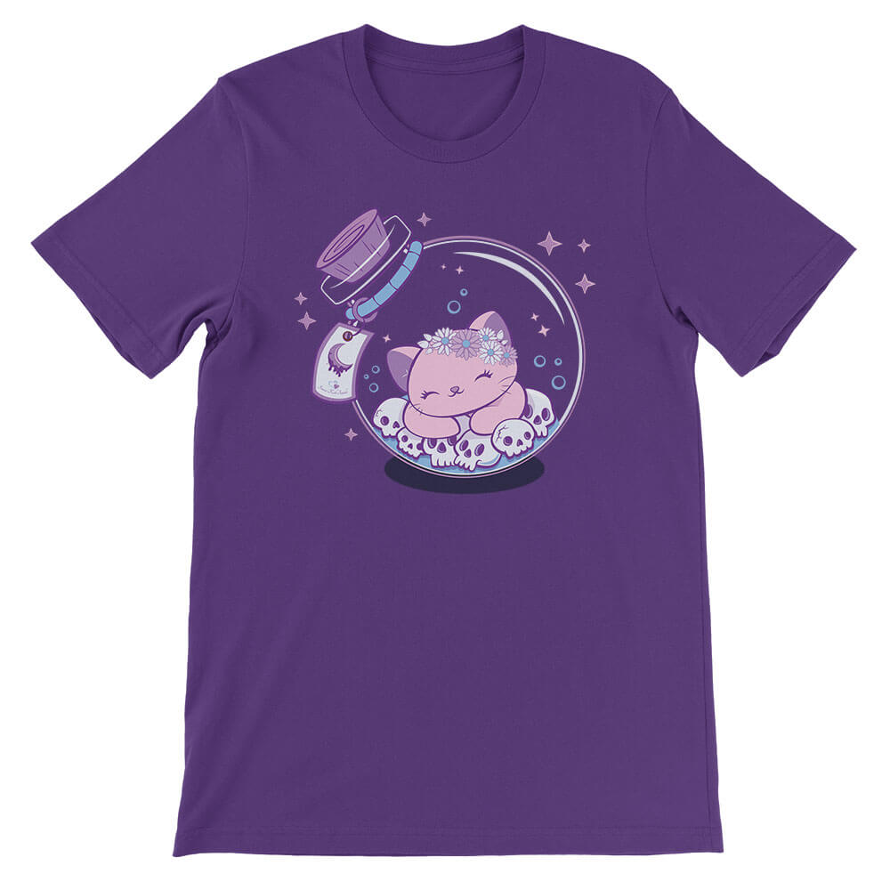 Cat in a Bottle Kawaii Pastel Goth T-shirt - Purple