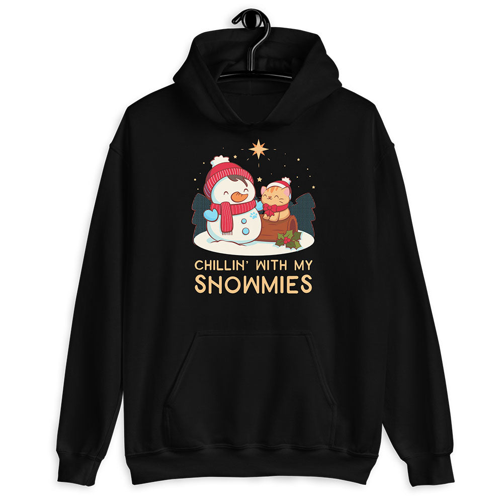 Chillin' with my Snowmies Snowman and Cat Kawaii Hoodie - Black