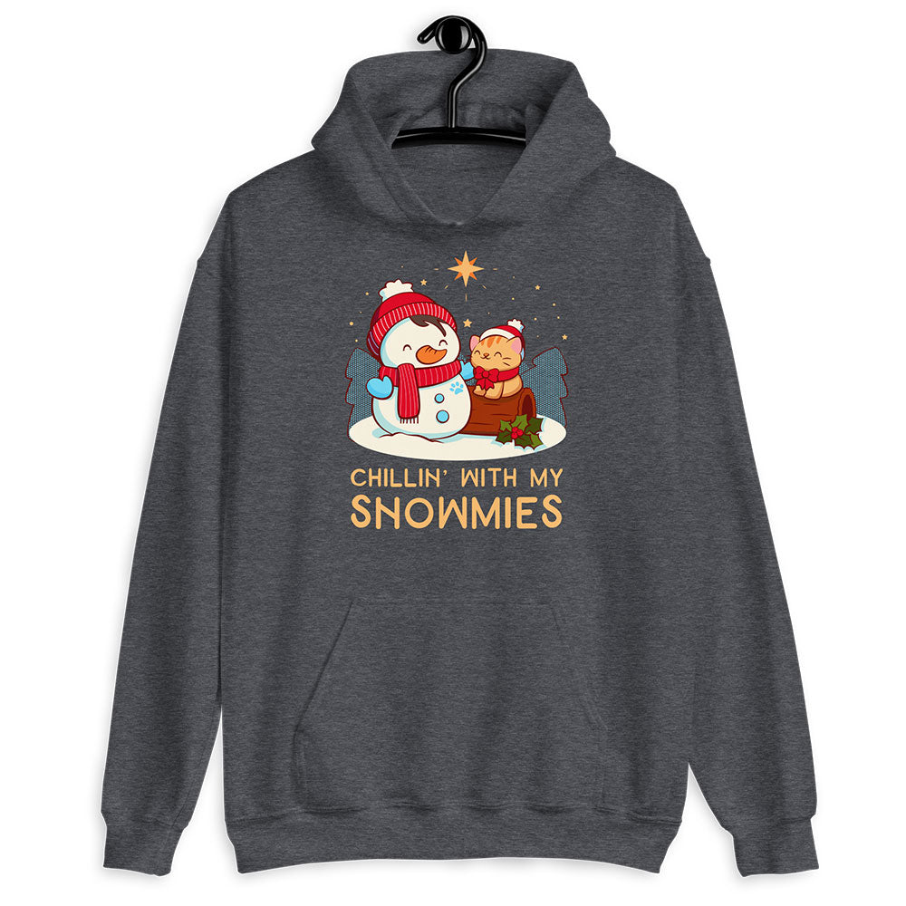 Chillin' with my Snowmies Snowman and Cat Kawaii Hoodie - Dark Heather