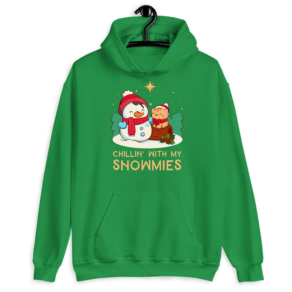 Chillin' with my Snowmies Snowman and Cat Kawaii Hoodie - Green