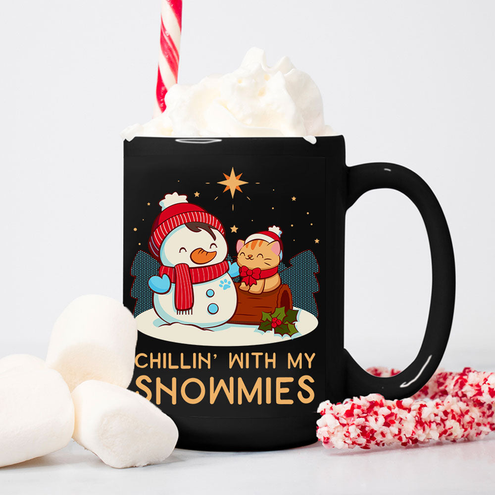 Chillin' with my Snowmies Snowman and Kawaii Cat Cute Mug - Holiday Mug