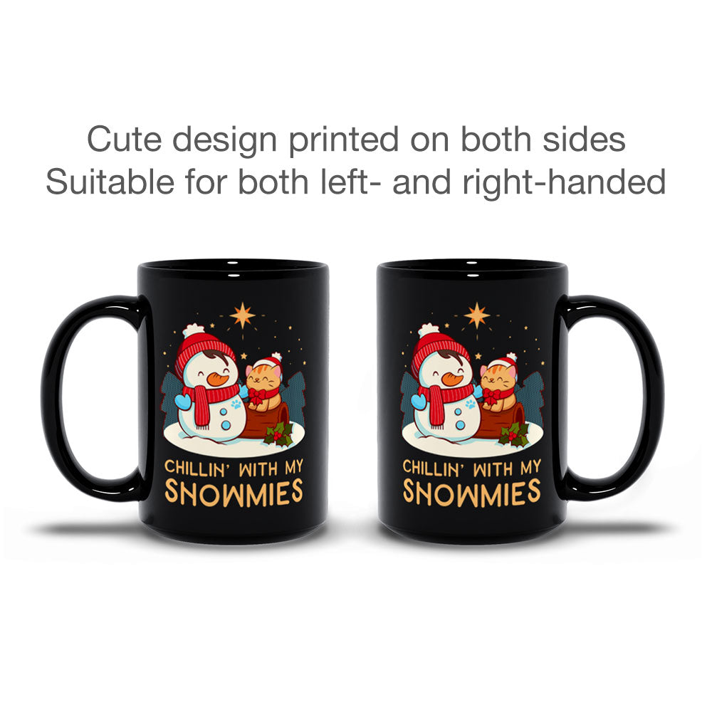 Chillin' with my Snowmies Snowman and Kawaii Cat Cute Mug - printed on both sides