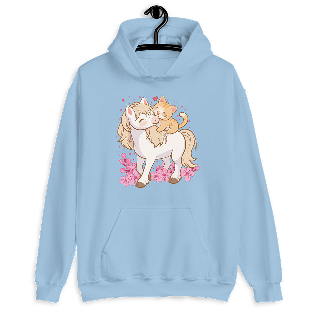 Cute Cat and Horse Kawaii Hoodie - Blue