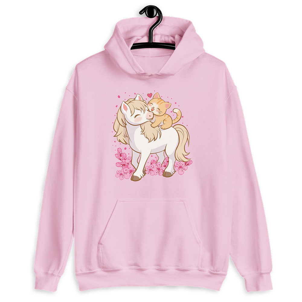 Cute Cat and Horse Kawaii Hoodie - Pink