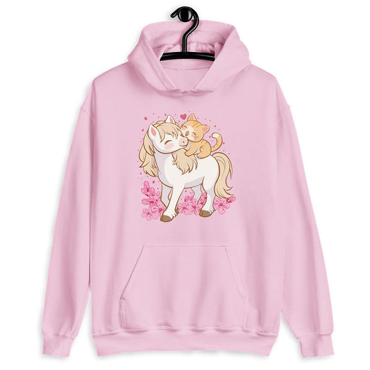 Cute Cat and Horse Kawaii Hoodie - Pink
