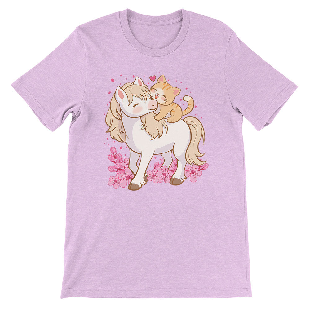 Cute Cat and Horse Kawaii T-shirt - Heather Prism Lilac
