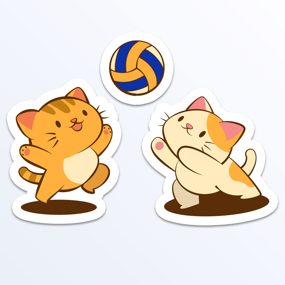 Cute Cats Playing Volleyball Kawaii Sticker Set