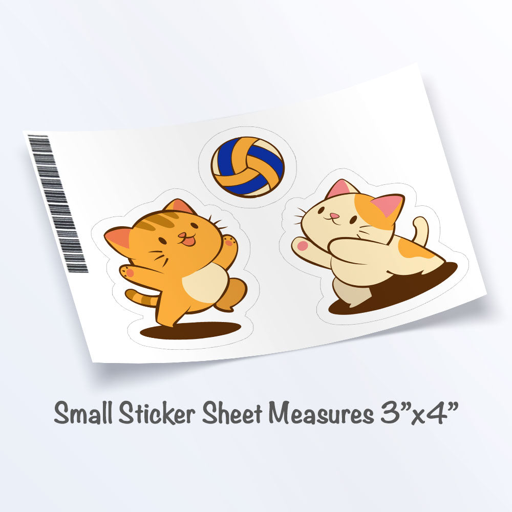 Cute Cats Playing Volleyball Kawaii Sticker Set