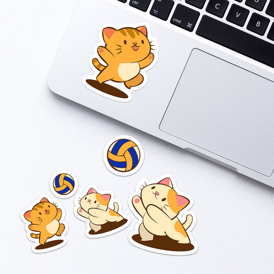 Cute Cats Playing Volleyball Kawaii Sticker Set