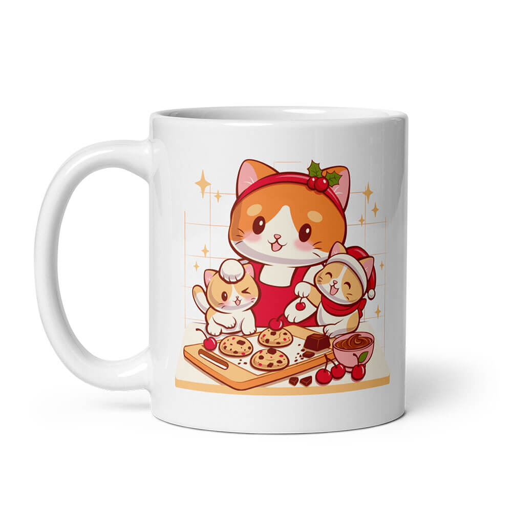 Cute Cats and Chocolate Cherry Cookies Coffee Mug, white, 11 oz