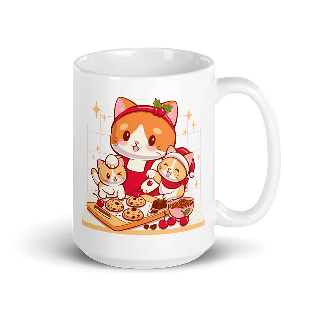 Cute Cats and Chocolate Cherry Cookies Coffee Mug, white, 15 oz