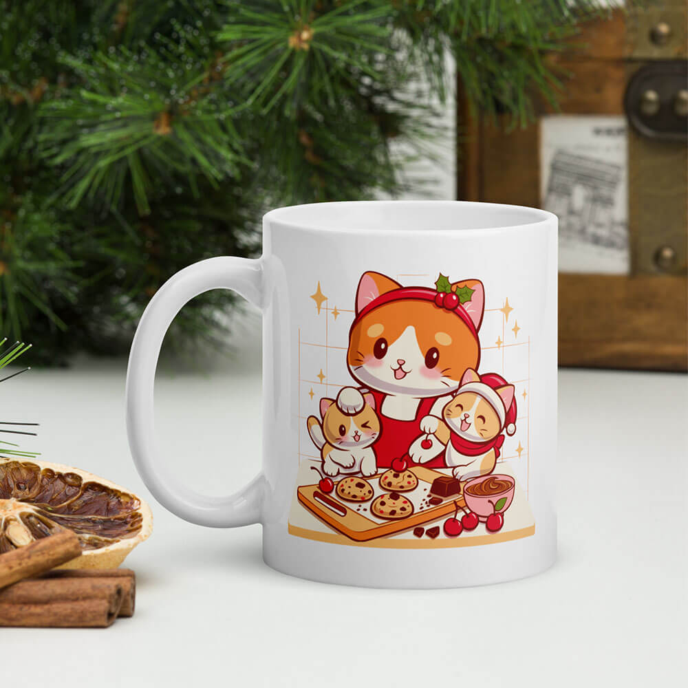 Cute Cats and Chocolate Cherry Cookies Coffee Mug for Christmas holiday