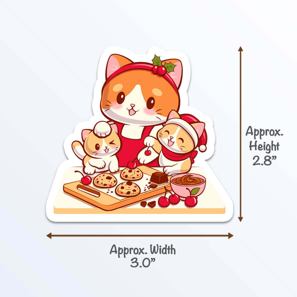 Cute Cats and Cookies Kawaii Sticker Measurements