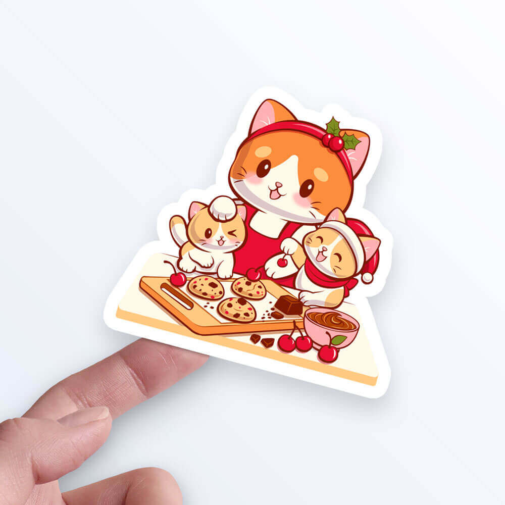 Cute Cats and Cookies Kawaii Sticker on hand