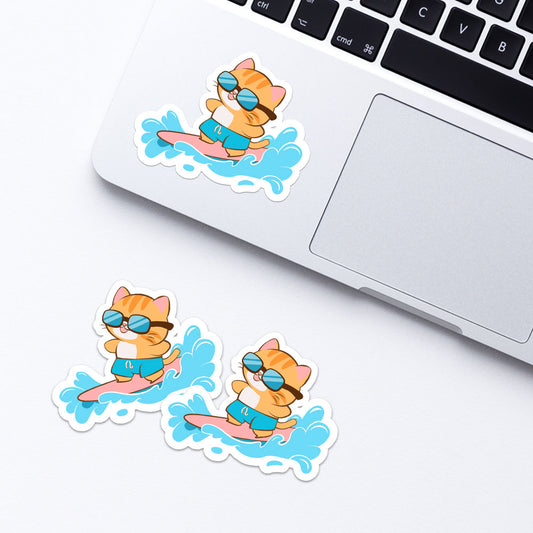 Cute Surfer Cat Surfing Water Sport Kawaii Stickers for Laptop