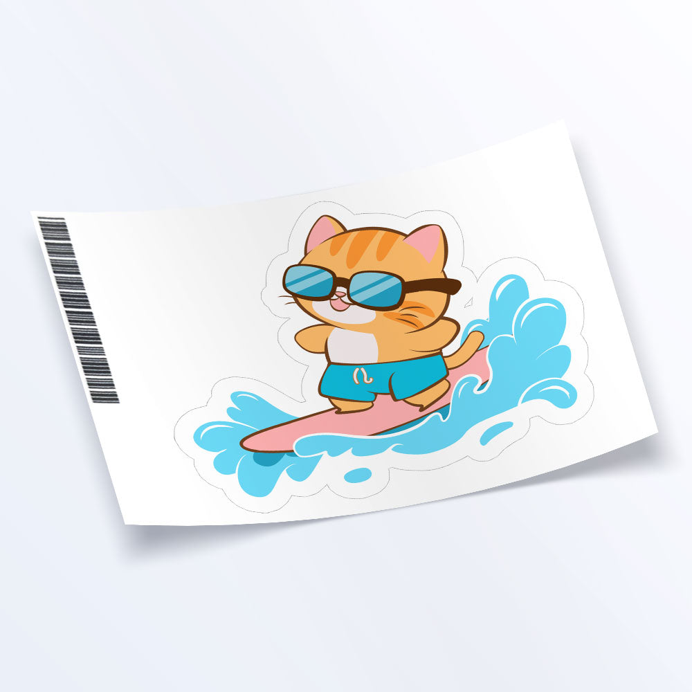 Cute Surfer Cat Surfing Water Sport Kawaii Sticker Sheet