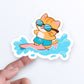 Cute Surfer Cat Surfing Water Sport Kawaii Sticker on hand