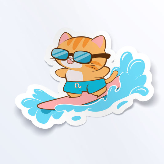 Cute Surfer Cat Surfing Water Sport Kawaii Sticker