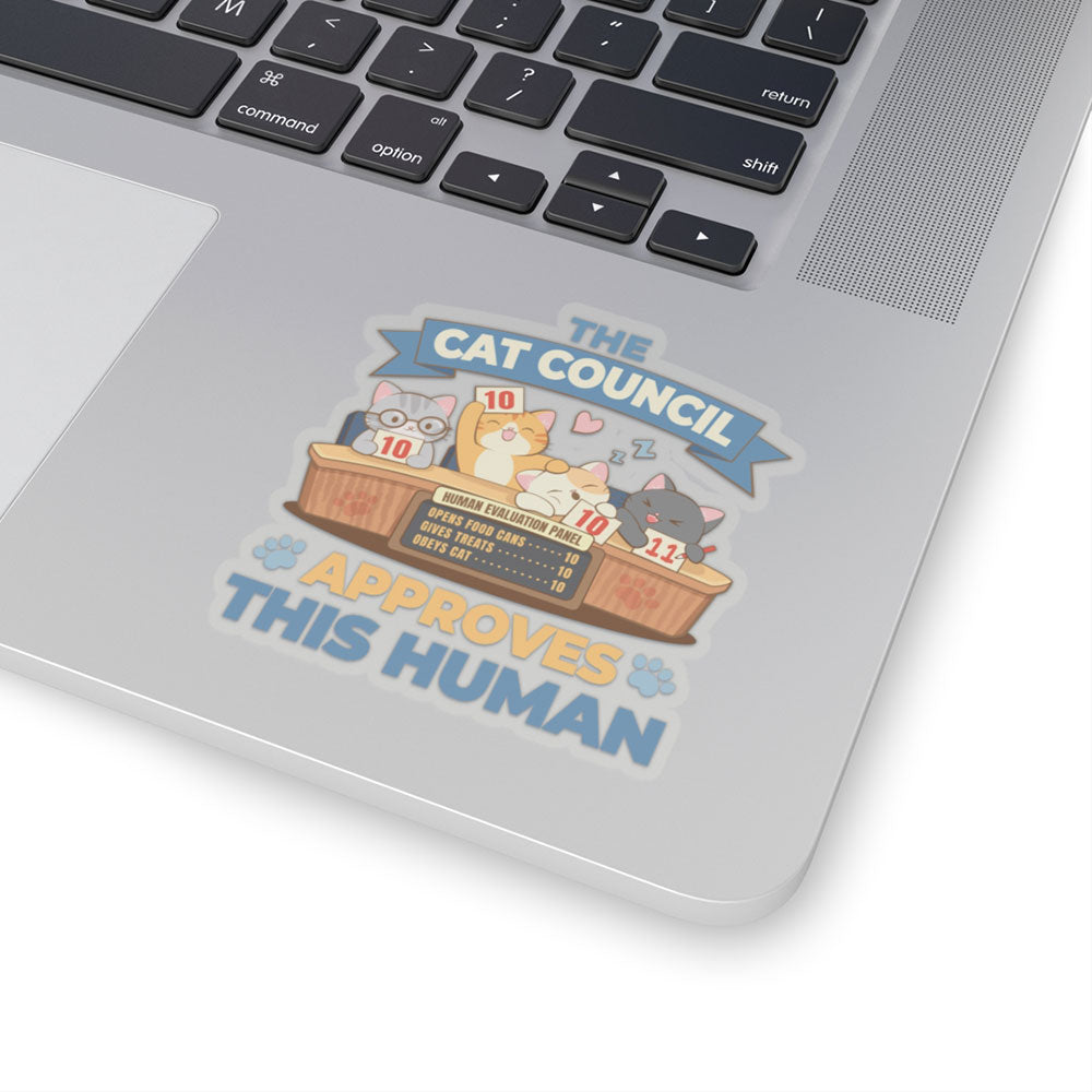 Funny Cat Council Vinyl Kiss Cut Transparent Sticker on Laptop