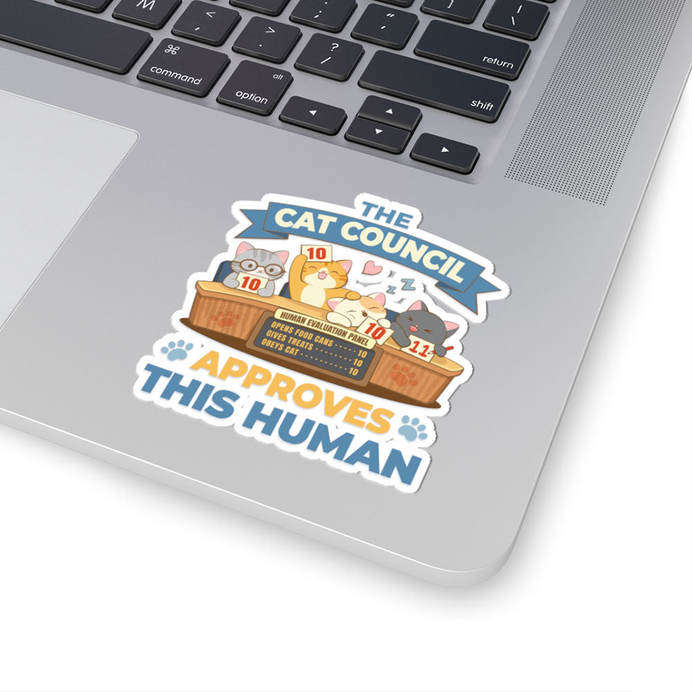 Funny Cat Council Vinyl Kiss Cut Sticker on Laptop