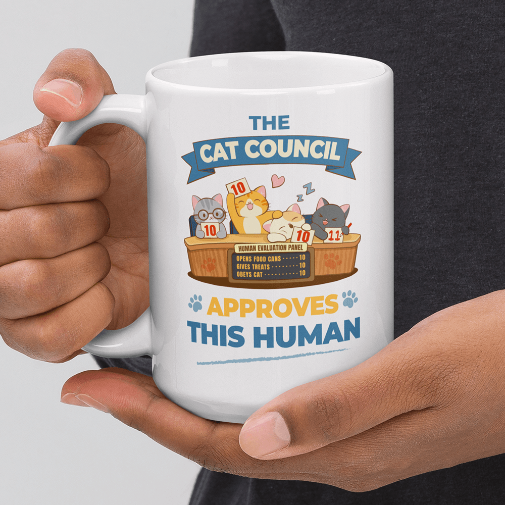 Funny Cat Council Cute Coffee Mug in hands