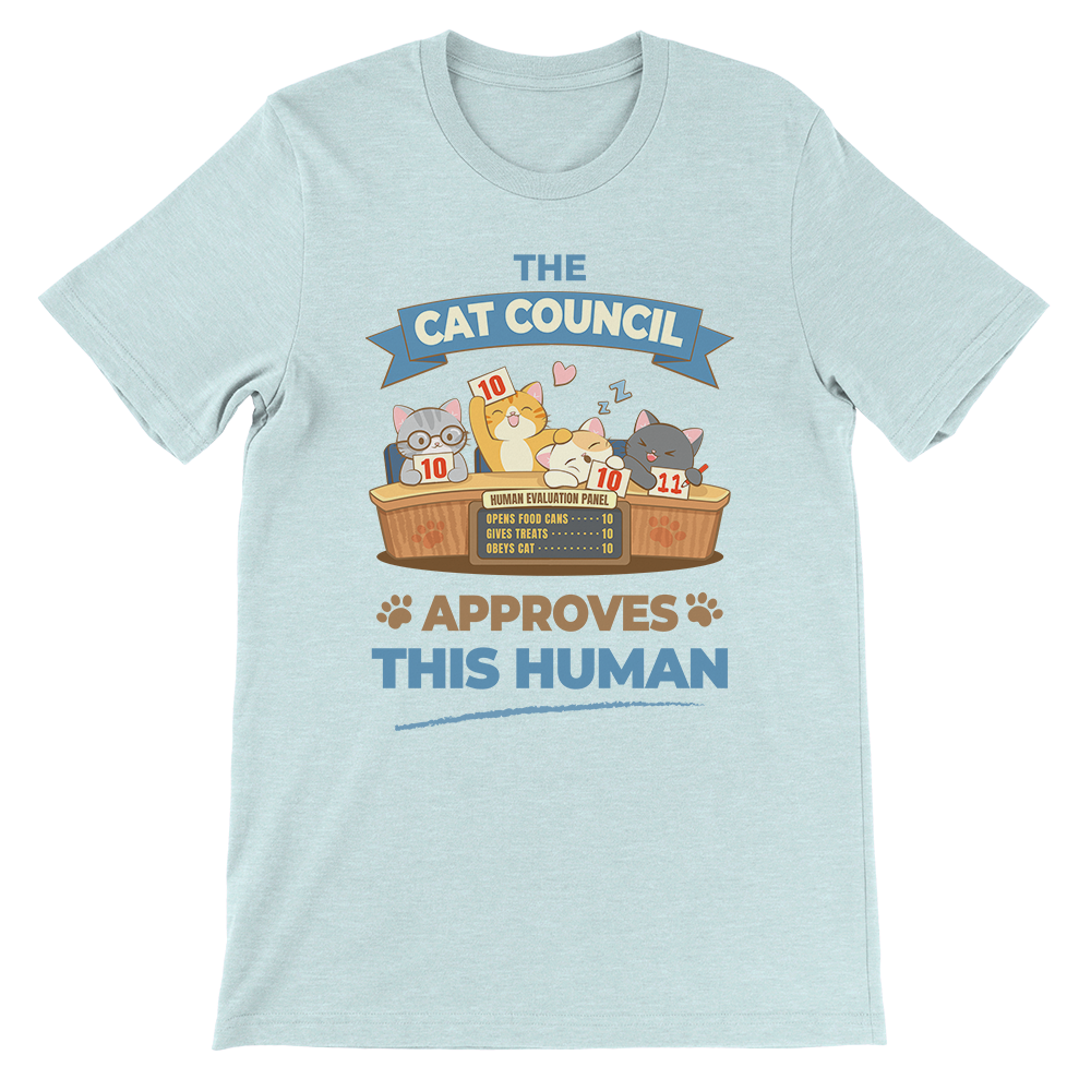 Funny Cat Council Kawaii T-shirt - Heather Ice Blue
