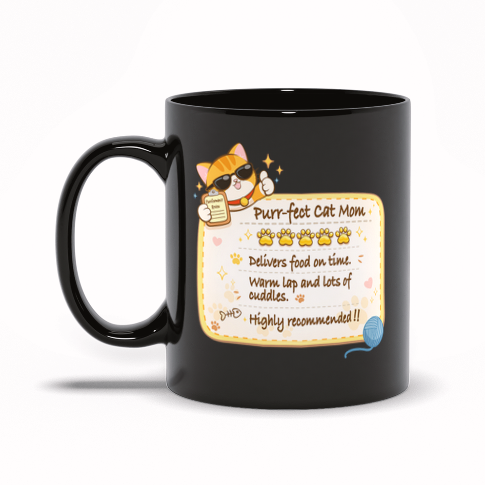 Funny Cat Review Purrfect Cat Mom Cute Mug - Black 11 oz