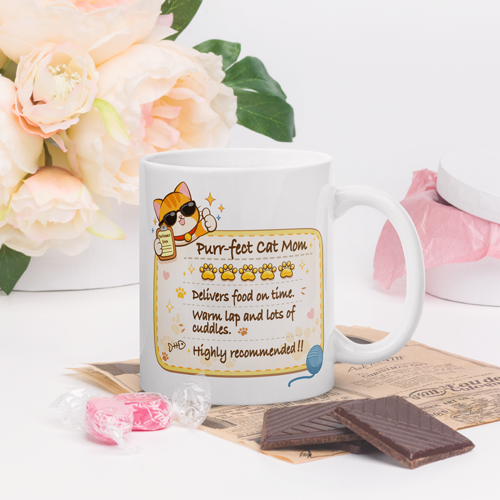 Funny Cat Review Purrfect Cat Mom Cute Mug for cat moms