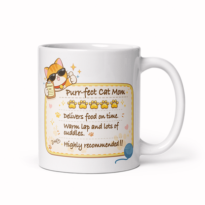 Funny Cat Review Purrfect Cat Mom Cute Mug - White 11 oz