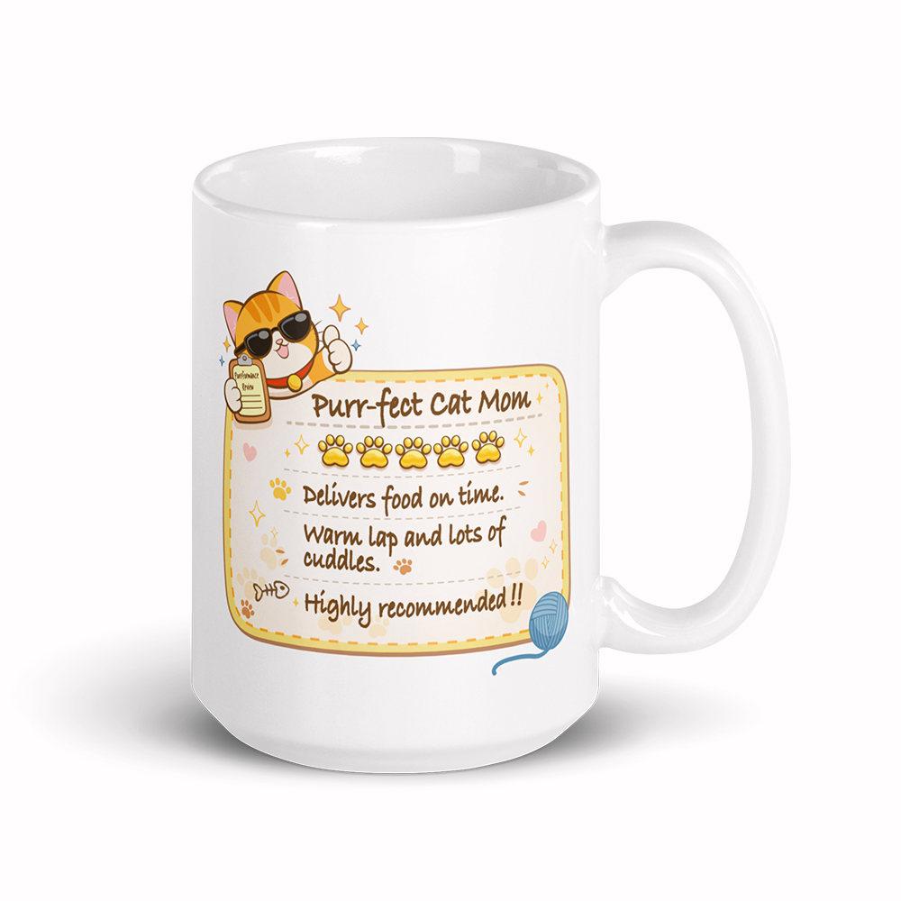 Funny Cat Review Purrfect Cat Mom Cute Mug - White 15 oz