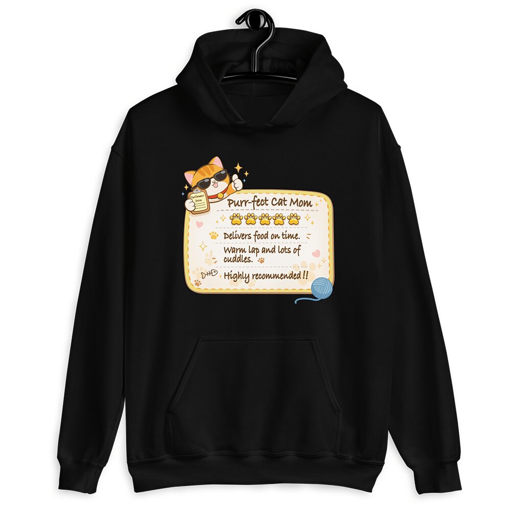 Funny Cat Review Purrfect Cat Mom Hoodie - Black