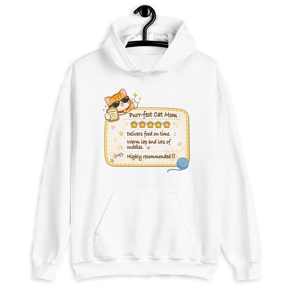 Funny Cat Review Purrfect Cat Mom Hoodie - White