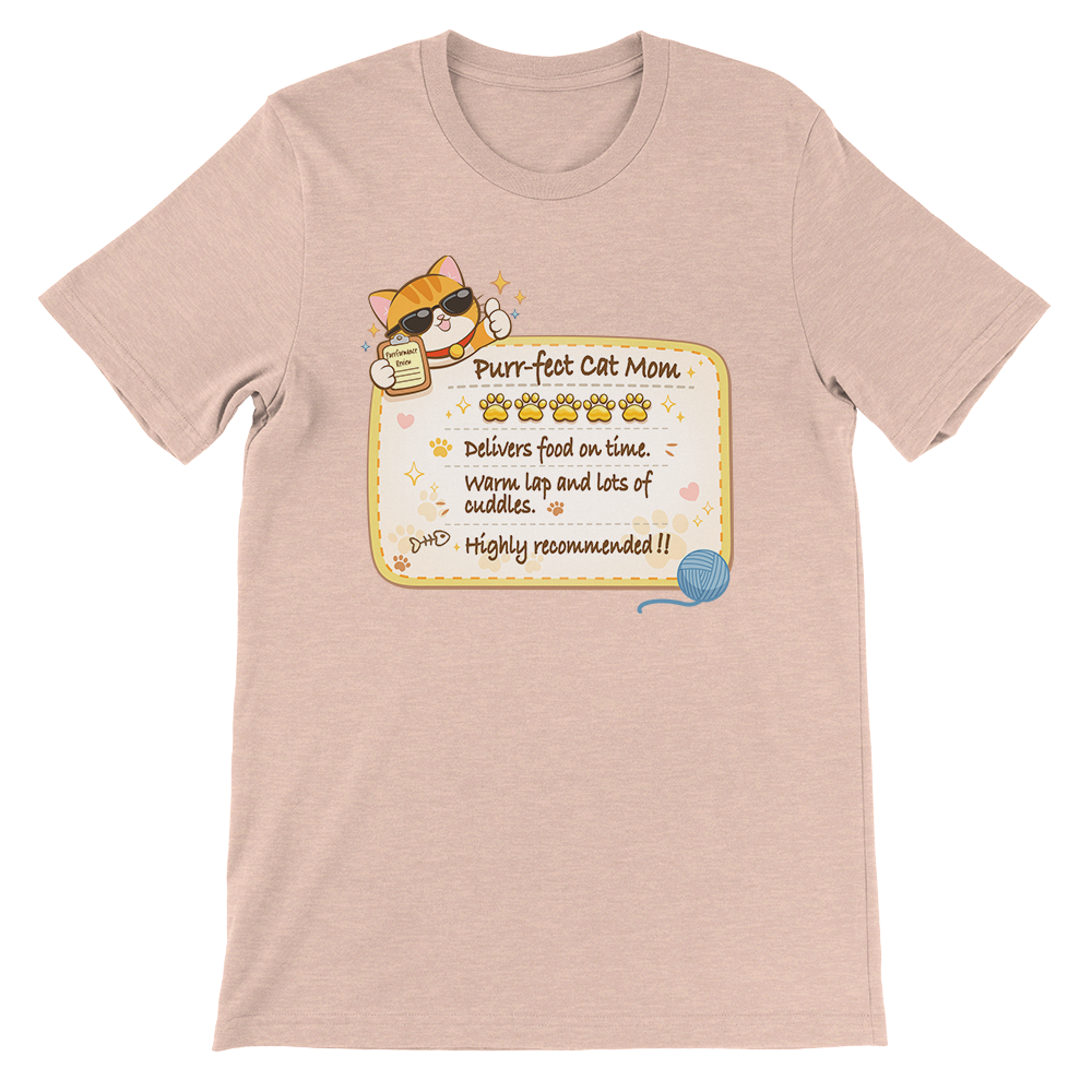 Funny Cat Review Purrfect Cat Mom T-shirt - heather peach