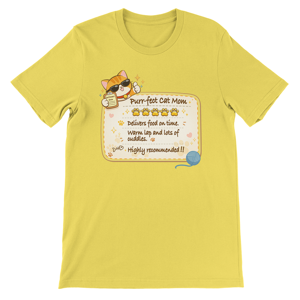 Funny Cat Review Purrfect Cat Mom T-shirt - Yellow
