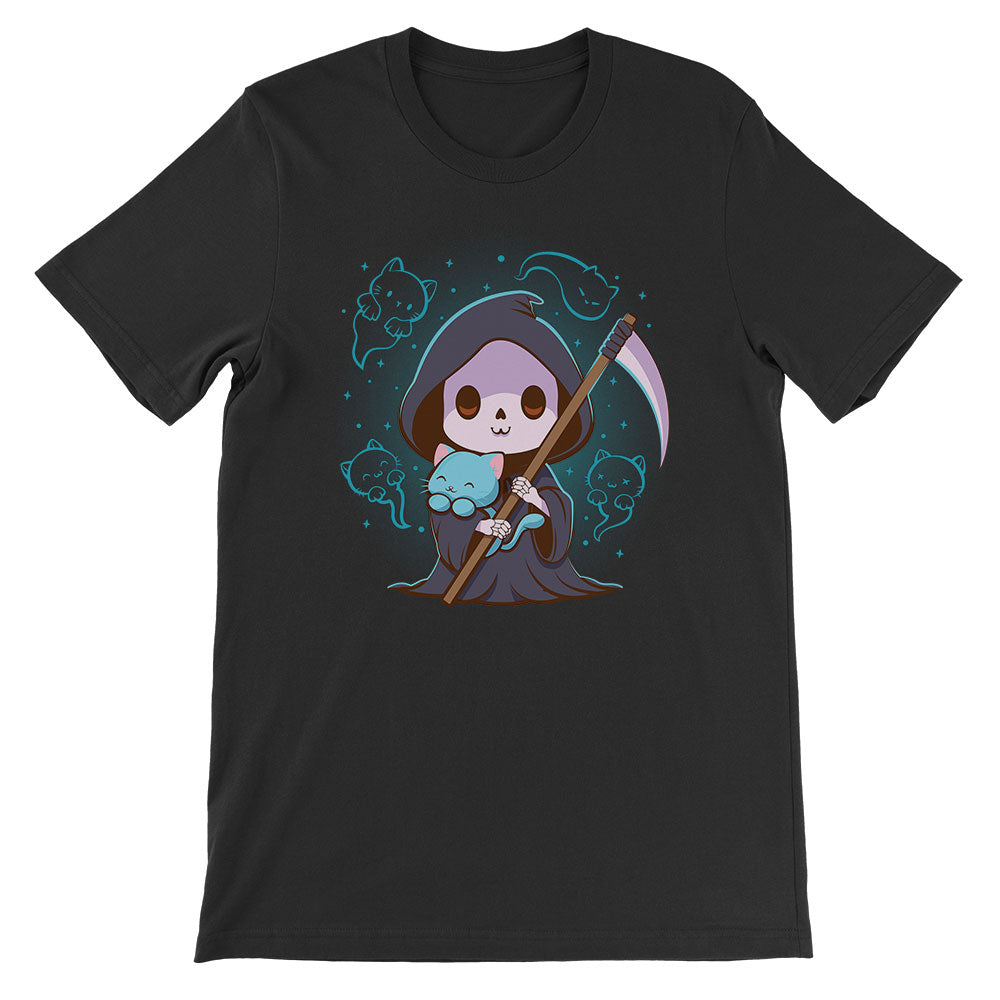 Grim Reaper and Cat Ghosts Kawaii T-shirt - black