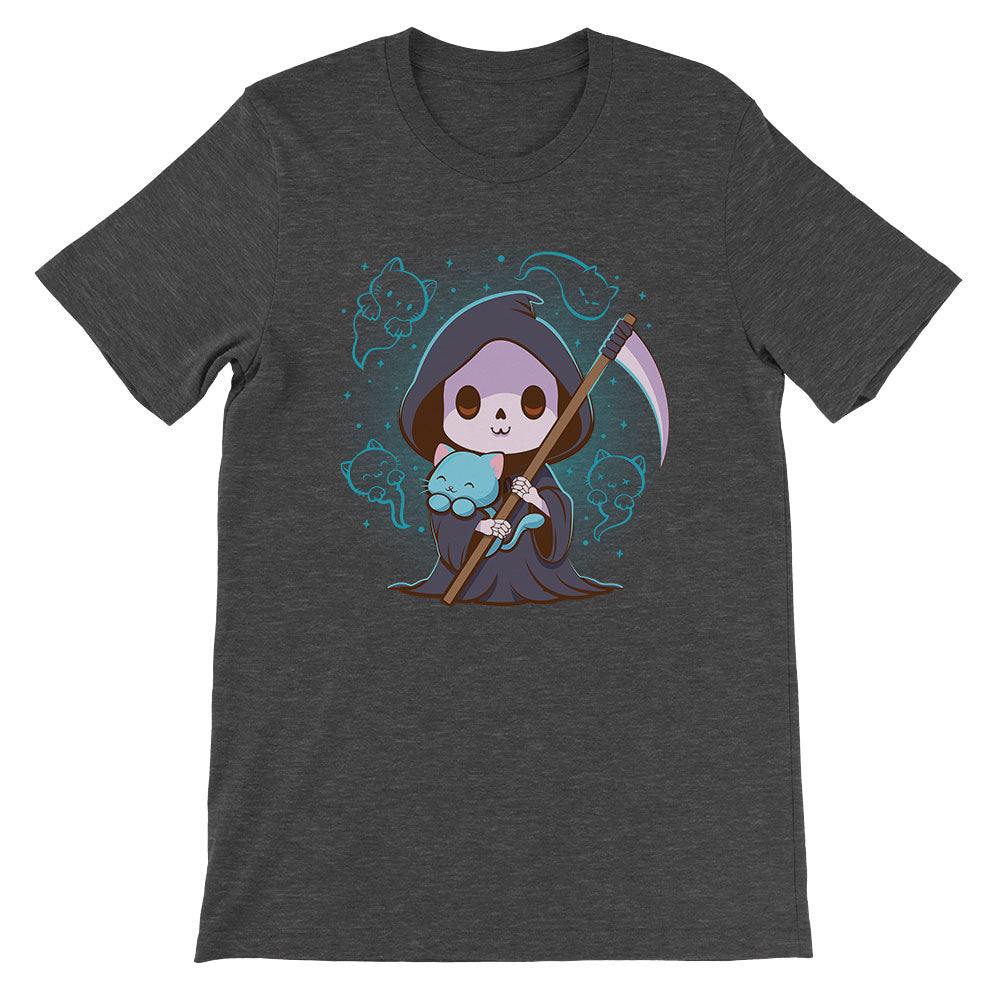 Grim Reaper and Cat Ghosts Kawaii T-shirt - dark grey heather