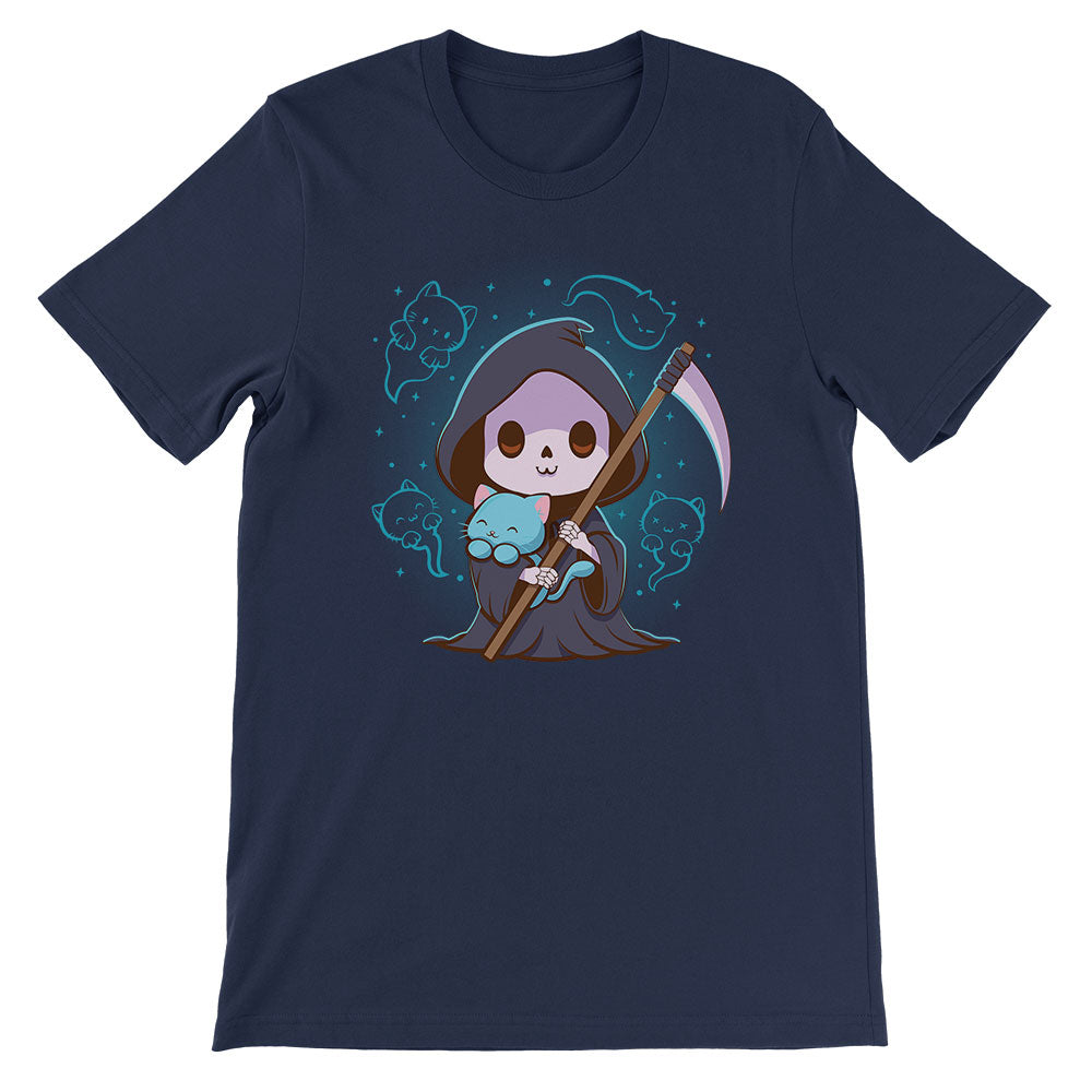 Grim Reaper and Cat Ghosts Kawaii T-shirt - navy