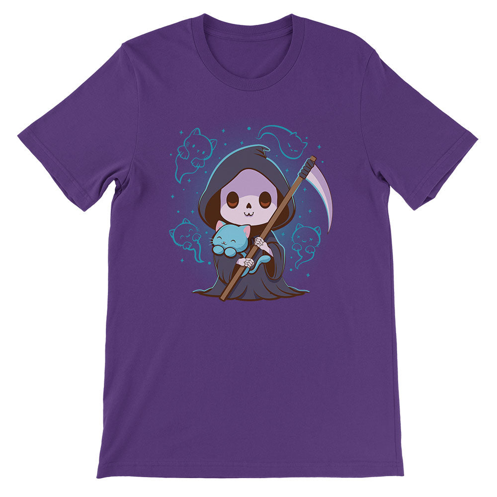 Grim Reaper and Cat Ghosts Kawaii T-shirt - purple