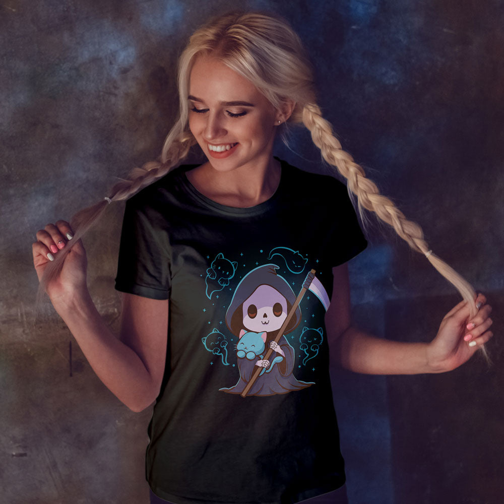 Grim Reaper and Cat Ghosts Kawaii T-shirt for women