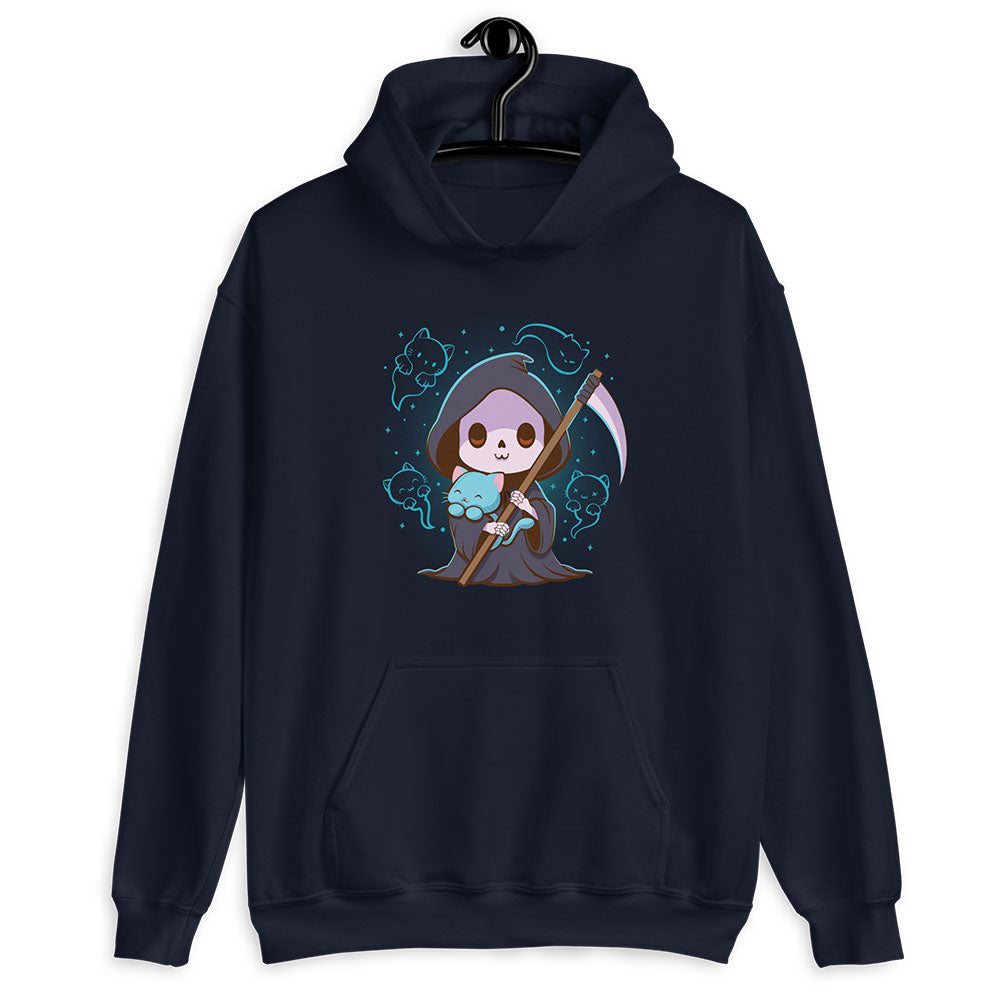 Grim Reaper and Cute Cat Ghost Kawaii Hoodie - Navy