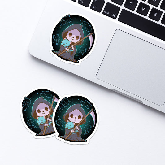 Grim Reaper and Ghost Cats Kawaii Stickers for laptop