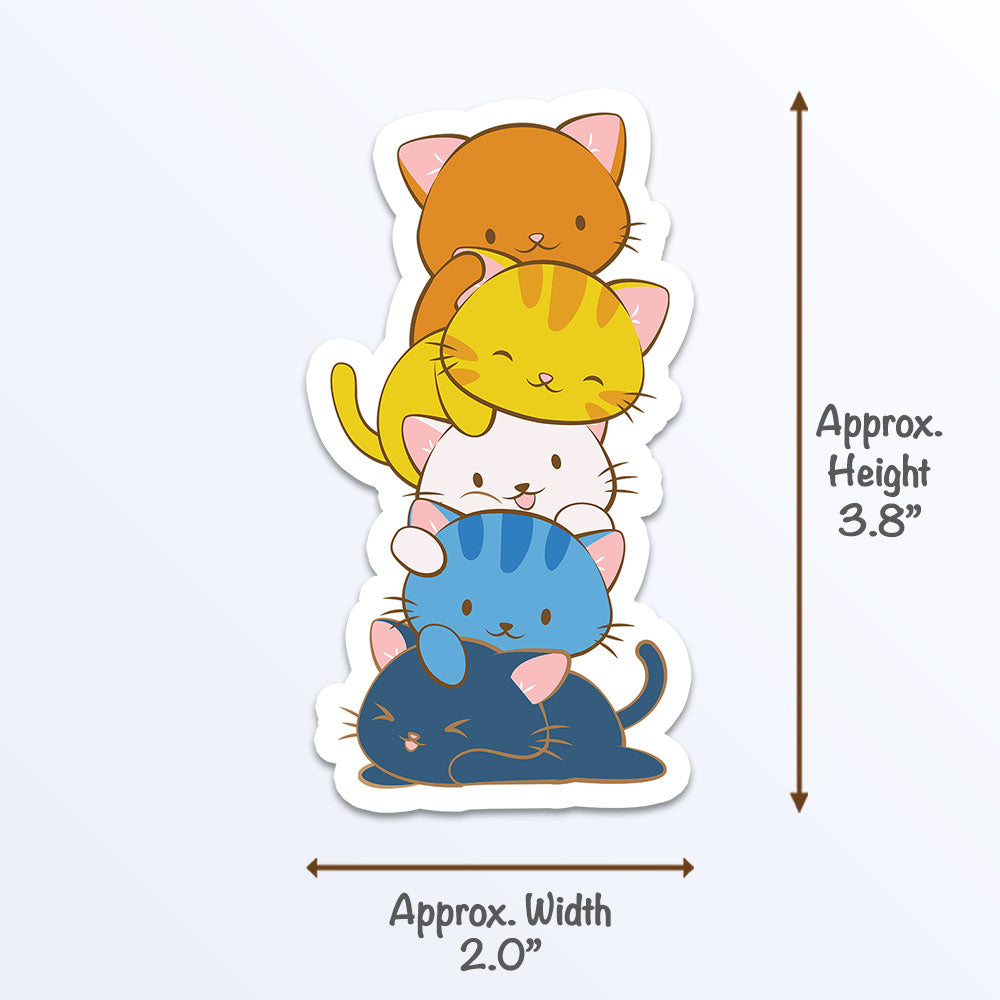 Kawaii Cat Pile Aroace Pride Sticker Measurements