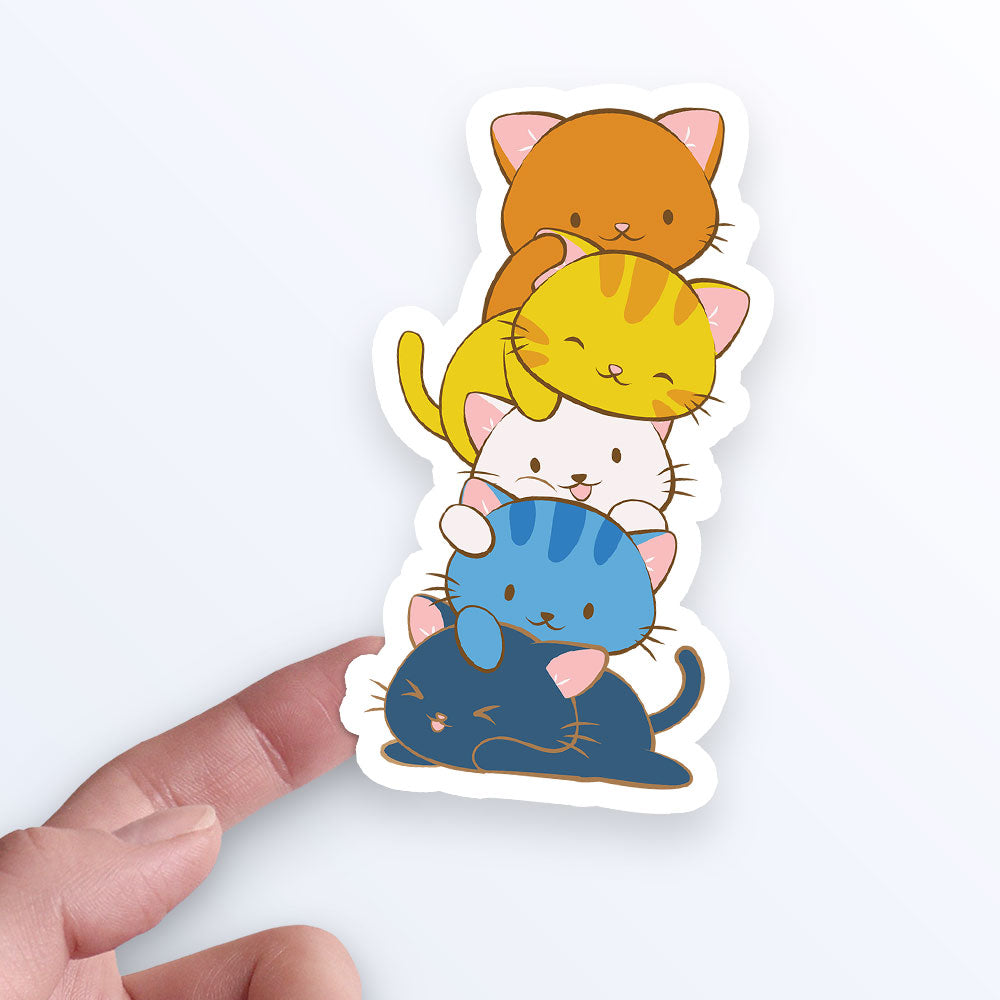 Kawaii Cat Pile Aroace Pride Sticker on hand